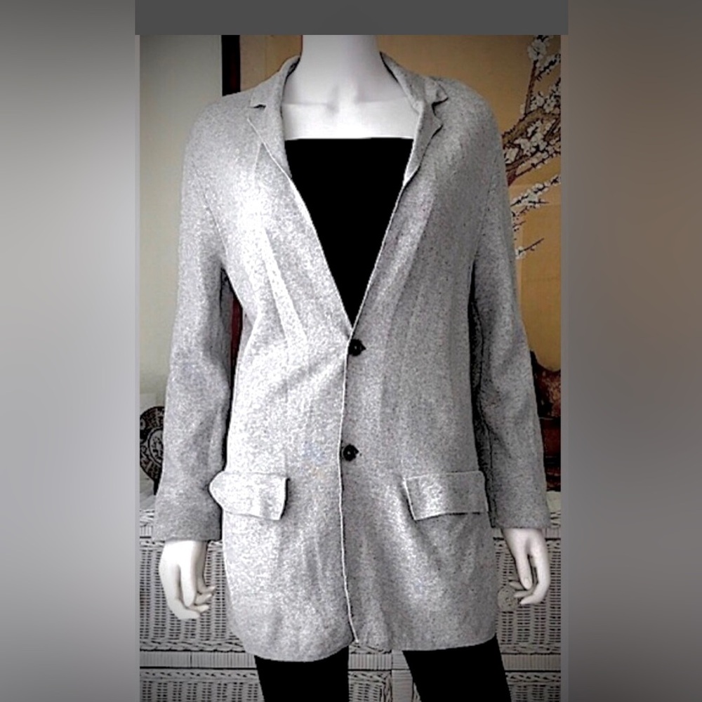 Club Monaco Two Button Blazer Wedge Lapels Flap Pockets Grey Cotton Knit Size XS